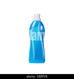 Ammorbidente in blu la bottiglia di plastica isolati su sfondo bianco. Bottiglia di liquido detergente per lavanderia, agente di pulizia, candeggina o fa Foto Stock