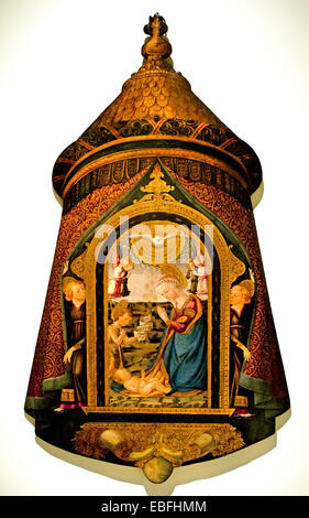 Stendardo processionale con l'Adorazione del Bambino Gesù per la Vergine, San Giovanni Battista e gli angeli Neri di Bicci Firenze Foto Stock