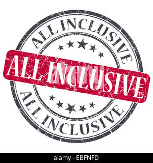All Inclusive red grunge timbro rotondo su sfondo bianco Foto Stock