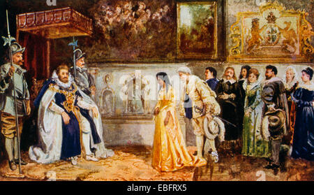 Pocahontas presso la corte del re James Foto Stock