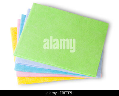 Multicolore di panni per la pulizia isolati su sfondo bianco Foto Stock