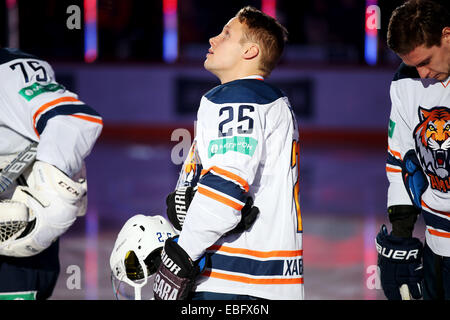 Stati Uniti d'America. 30 Novembre, 2014. Piv 30.11.2014 Kello 15.56.48.FINLANDIA, Helsinki, KHL.Jokerit vs Amur Khabarovsk.Tuukka Mntyl #25. @Petteri Paalasmaa .Tutto Premere © csm/Alamy Live News Foto Stock