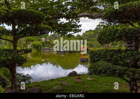 Il Lago nel giardino giapponese al Jardin Botanico Nazionale di 'Dr. Rafael María Mosoco', Giardino Botanico Nazionale, Santo Domingo, Foto Stock