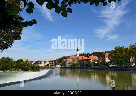 Lechwehr weir, Landsberg am Lech, Alta Baviera, Baviera, Germania Foto Stock