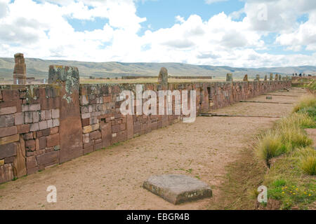 Parete in rovine di Tiwanaku, Bolivia, Tiwanaku Foto Stock