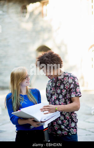 Due studenti guardando libri Foto Stock