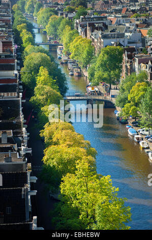 Canal e quartiere residenziale, Amsterdam, Paesi Bassi Foto Stock