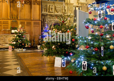 Alberi di Natale nella chiesa di S. Maria, Warwick, Warwickshire, Inghilterra, Regno Unito Foto Stock