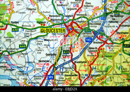 La mappa stradale di Gloucester, Inghilterra. Foto Stock