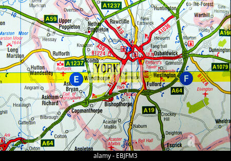 La mappa stradale di York, Inghilterra. Foto Stock