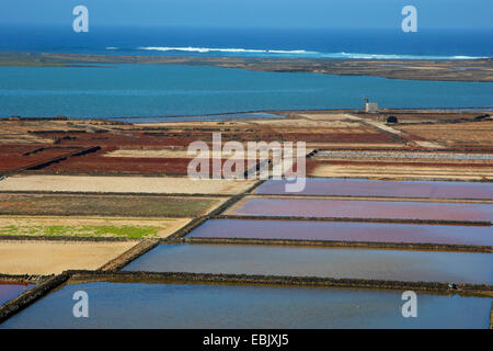 Salinas de Janubio presso la costa sud-ovest dell'isola, isole Canarie Lanzarote Foto Stock