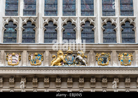 Dettagli architettonici della facciata dell'Abbazia di Westminster, Londra, Regno Unito Foto Stock