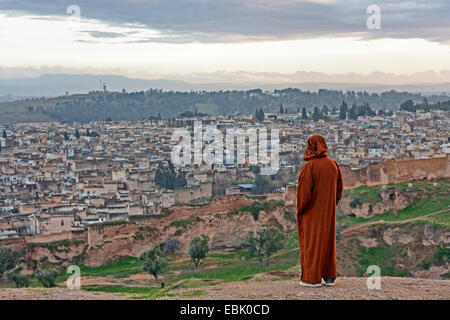 Vista dalla fortezza Borj Sud della città vecchia di FÚs, Marocco, Fes Foto Stock
