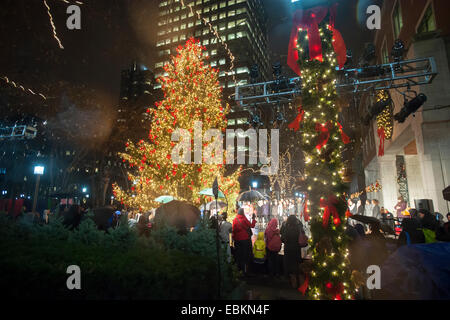 Il MetroTech albero di Natale a loro 25 annuale di illuminazione ad albero di Brooklyn a New York Foto Stock