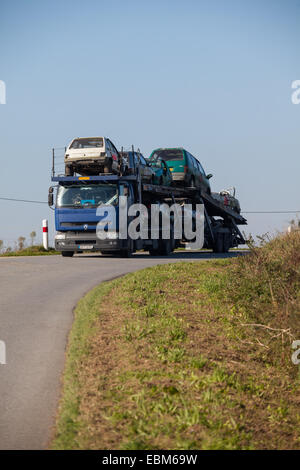 Auto transporter recanti scritte veicoli off Foto Stock