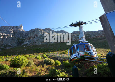 Una macchina di cavo ascendente di Table Mountain, Sud Africa. Foto Stock