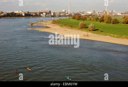 Canoisti sul fiume Reno Krefeld Renania settentrionale-Vestfalia Germania Foto Stock