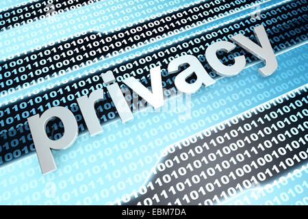 La parola Privacy nella parte anteriore di un binario sfondo. Foto Stock