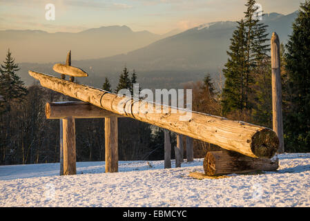 Giapponese Ainu totem, in cima Burnaby Mountain, Burnaby, British Columbia, Canada Foto Stock