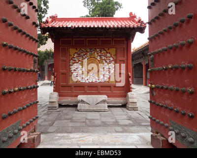 Pannello di ornati presso la porta d'ingresso alla concubina quarti viventi nella Città Proibita di Pechino, Cina Foto Stock