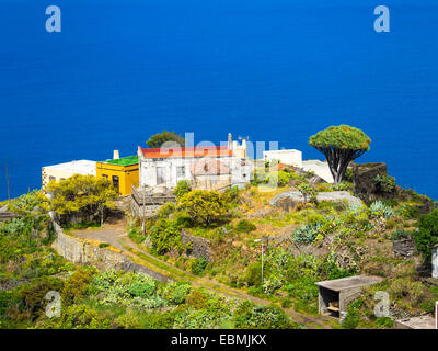 Scogliere con case colorate sulla scogliera di El Tablado, Costa del Tablado, La Palma Isole Canarie Spagna Foto Stock