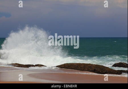 Spiaggia di sabbia sulla costa dell'Oceano Indiano a Yala National Park, Sri Lanka Foto Stock