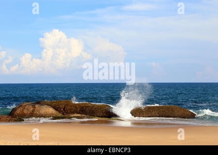 Spiaggia di sabbia dell'Oceano Indiano a Yala National Park, Sri Lanka, Yala National Park Foto Stock