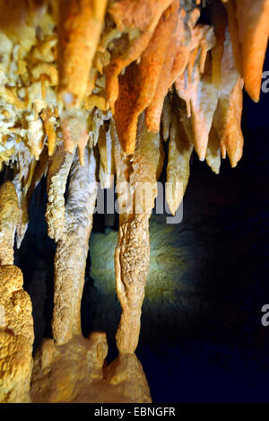 Stalattiti nella grotta denominata 14 juillet , Francia, Calanques Parco Nazionale Foto Stock