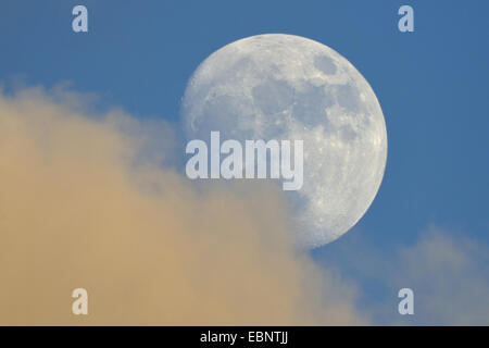 Primo piano della ceratura luna guardando fuori dietro una nuvola Foto Stock