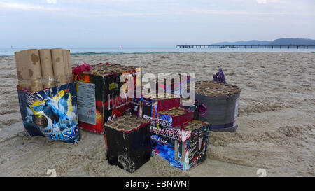 Silvestro cestino al Capodanno sulla spiaggia, Germania, Meclemburgo-Pomerania, Ruegen Foto Stock