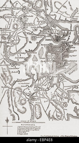 Mappa di Boston e i suoi dintorni in 1775-1776. Foto Stock