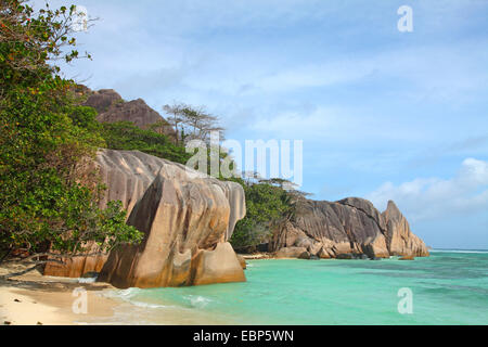 Costa Anse Source d Argent, Seychelles, La Digue Foto Stock