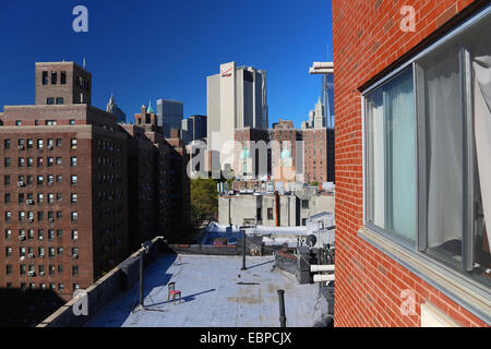 Panorama dei tetti di ponti di traino nel Lower East Side di Manhattan, New York, NY, STATI UNITI D'AMERICA. Foto Stock