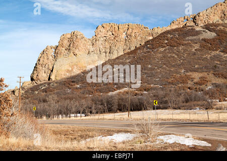 Profilo Rock da sud lungo l'autostrada 12 sull'autostrada di leggende Scenic Byway in Huerfano County, Colorado Foto Stock