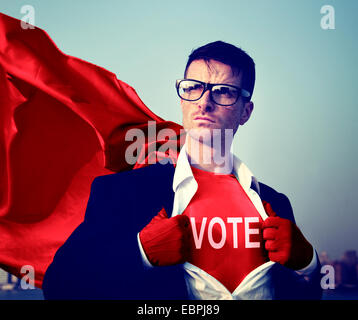 Imprenditore supereroe di votare il concetto di potenza Foto Stock