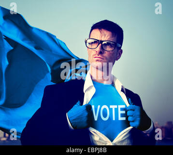 Imprenditore supereroe di votare il concetto di potenza Foto Stock