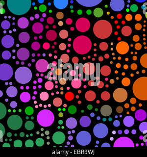Un sacco di cerchio colorato forme su uno sfondo nero. Foto Stock