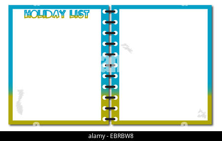 Un elenco delle vacanze modello Notepad o sfondo isolato su uno sfondo bianco Foto Stock