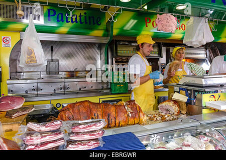 Specialità di maiale Porchetta al mercato settimanale di Siena, Italia, Toscana, Siena Foto Stock