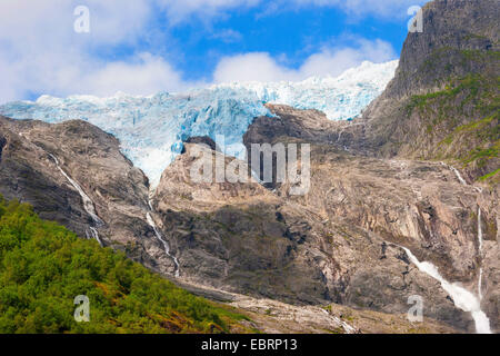Jostedalsbreen glacier e flusso del ghiacciaio, Norvegia, Jostedalsbreen National Park, Supphella Foto Stock