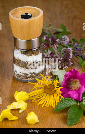 Spice mola con fiore di sale aromatizzato, wit fiori commestibili Foto Stock