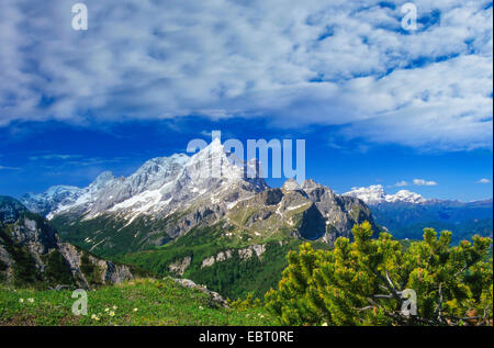 Vista della Civetta, Marmolada mountain in background, Italia, Alto Adige, Dolomiti Foto Stock