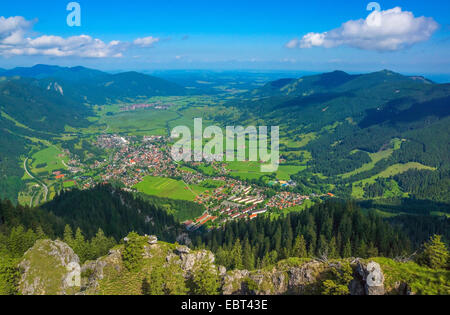 Vista Dal Laber per il paesaggio di Oberammergau, in Germania, in Baviera, Oberbayern, Alta Baviera, Ammergebirge Foto Stock