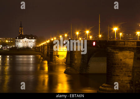 Ponte di Augusto di notte, in Germania, in Sassonia, Dresden Foto Stock