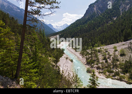 Fiume Isar in Hinterautal, Austria, Tirolo, montagne Karwendel Foto Stock