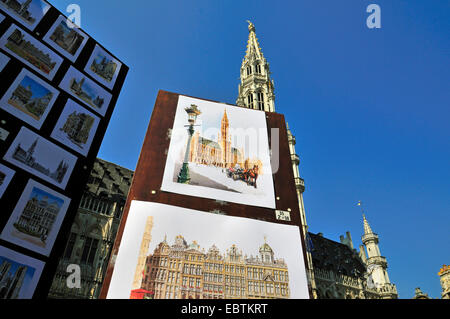 Dipinti nella parte anteriore del municipio gotico al Grand Place, il Belgio, Bruxelles Foto Stock