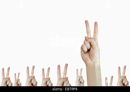Le mani facendo segno di vittoria Foto Stock