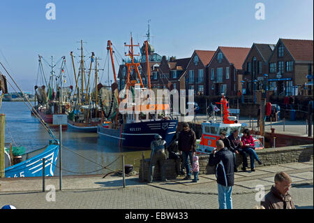 Gamberetti in porto, Germania, Bassa Sassonia, Neuharlingersiel Foto Stock