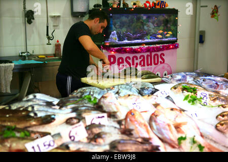 Il pesce appena pescato al Mercado de Nuestra Senora de Africa, Isole Canarie, Tenerife, Santa Cruz de Tenerife Foto Stock