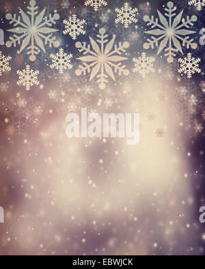 Bella vintage sfondo di Natale, astratto confine festosa, bella illustrazione a fiocchi di neve, scheda di invito per il nuovo anno Foto Stock
